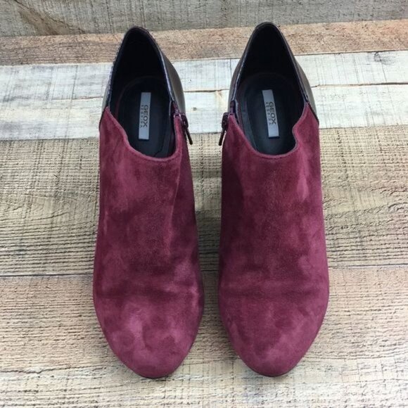 Geox‎ Respira Red Black Brick Suede Glimmer Pumps Ankle Booties Womens 38.5 8.5 - Picture 3 of 15